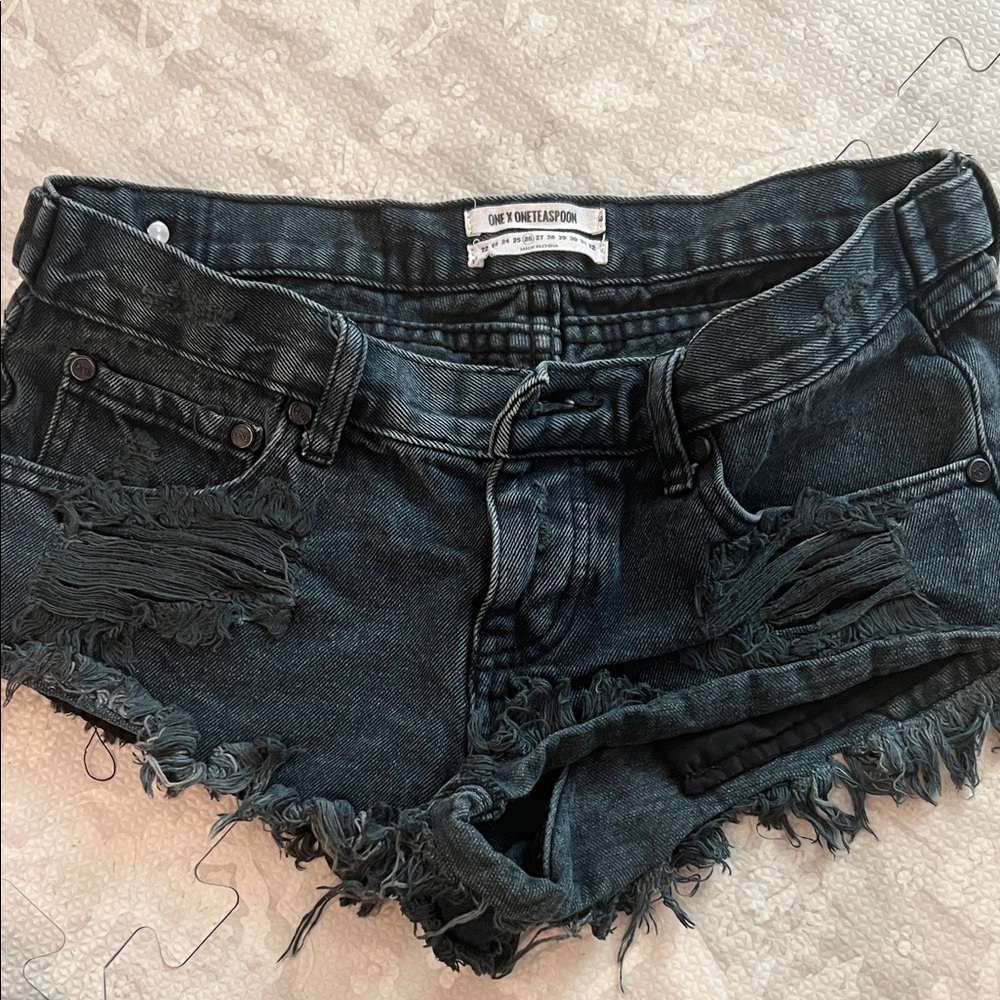 One Teaspoon Black Distressed Denim Cutoff Shorts